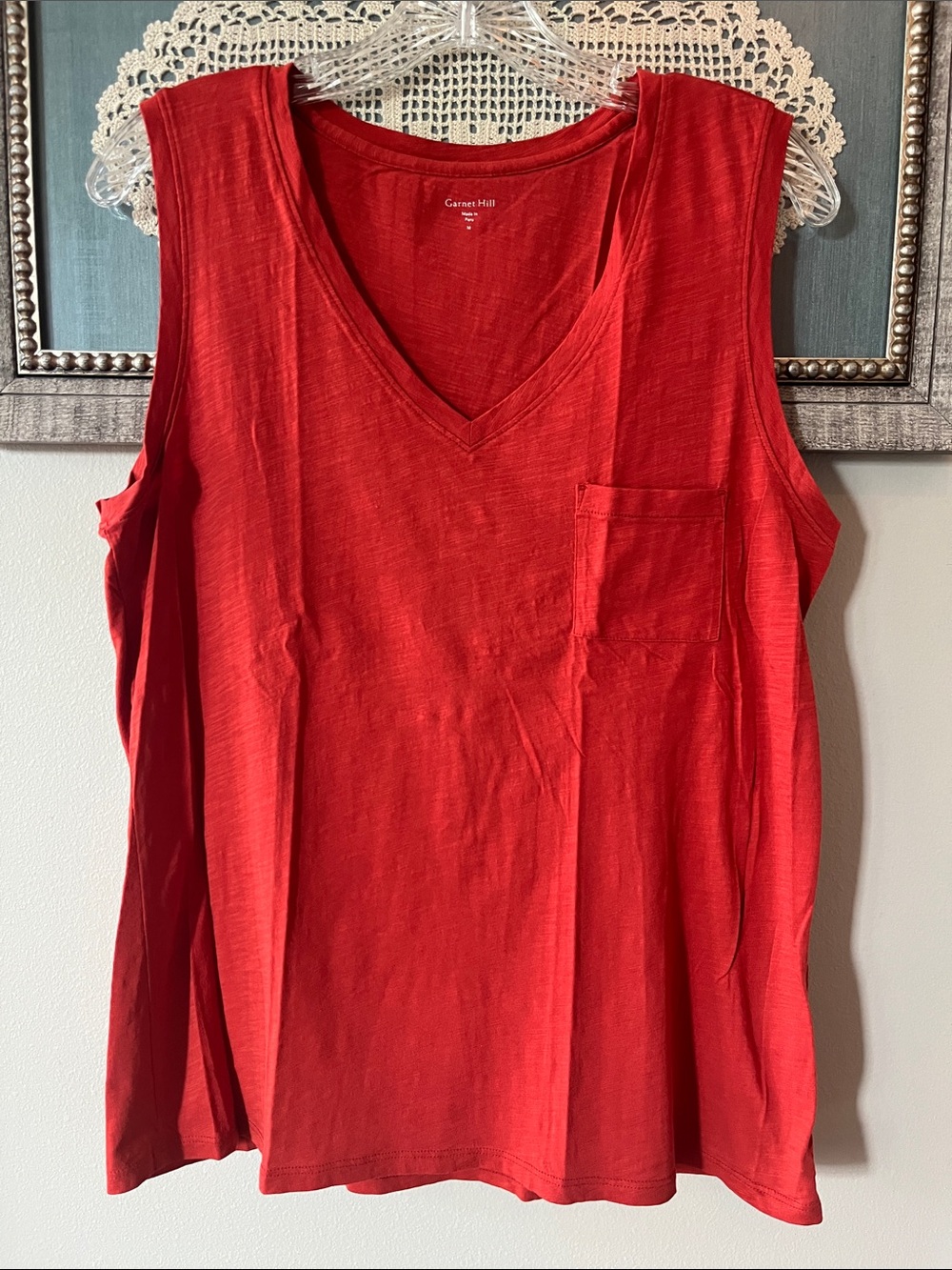 Garnet Hill Burnt Orange V-Neck Sleeveless Pocket Tank